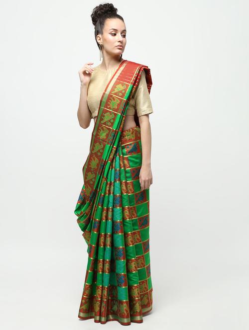 checkered zari motif patola saree with blouse - 16106281 - Very Small Image - 1