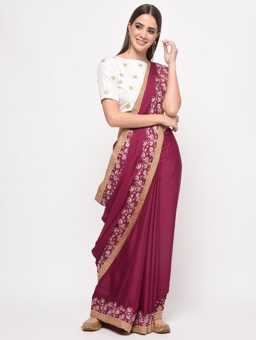 floral embroidered saree with blouse - 16106304 - Very Small Image - 1