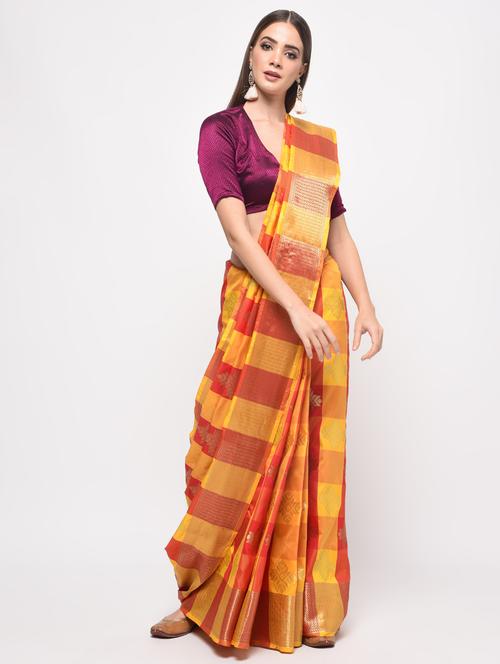color block kanjivaram saree with blouse - 16106316 - Very Small Image - 1