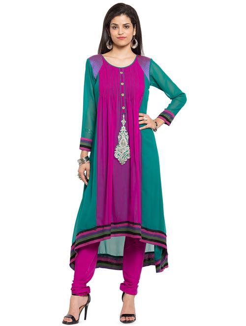 pintucks embroidery asymmetric kurta - 16106483 - Very Small Image - 1