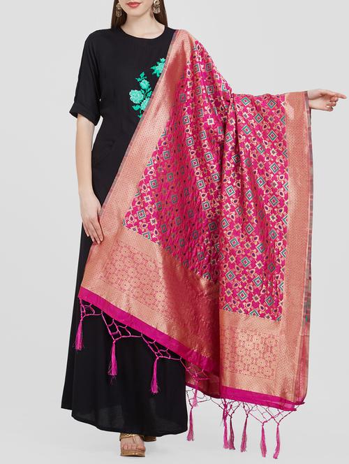 pink art silk dupatta - 16108353 - Very Small Image - 1
