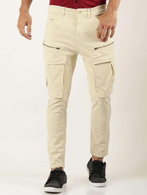 beige solid cargos - 16108911 - Very Small Image - 1