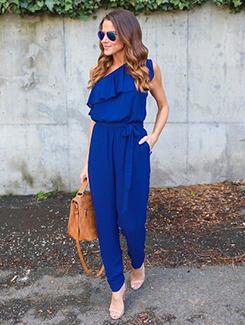 ruffled single shoulder jumpsuit - 16109265 - Very Small Image - 1