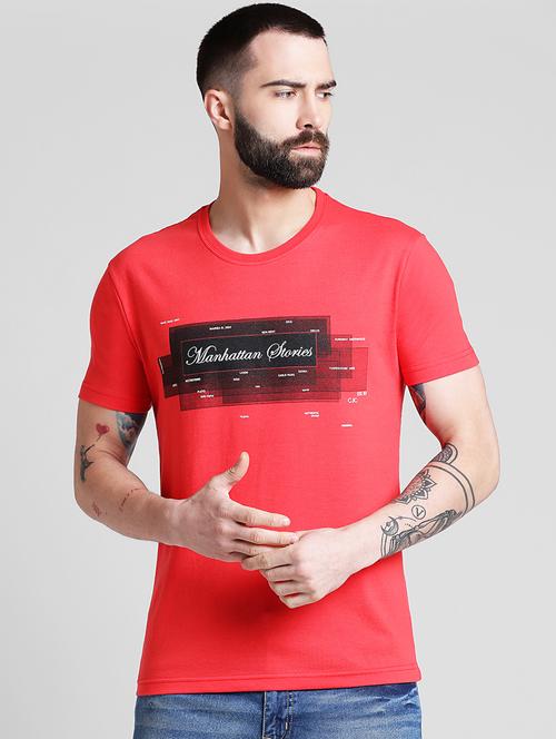 red chest print t-shirt - 16109668 - Very Small Image - 1