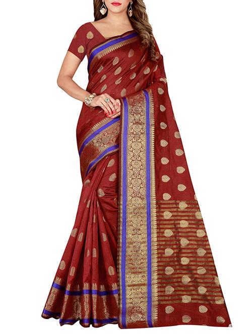ethnic zari motif kanjivaram saree with blouse - 16110490 - Very Small Image - 1