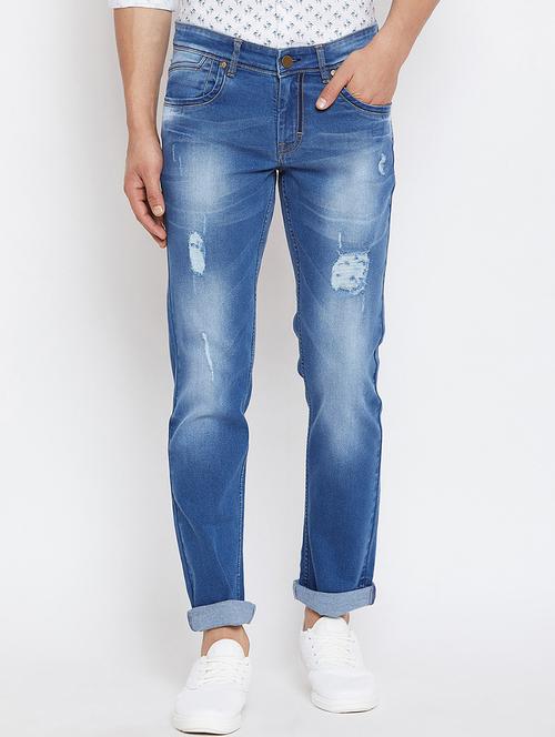 blue light washed ripped denim jeans - 16110808 - Very Small Image - 1