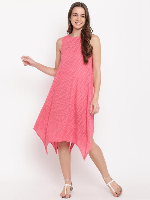 square neck dobby asymmetric dress - 16111362 - Very Small Image - 1