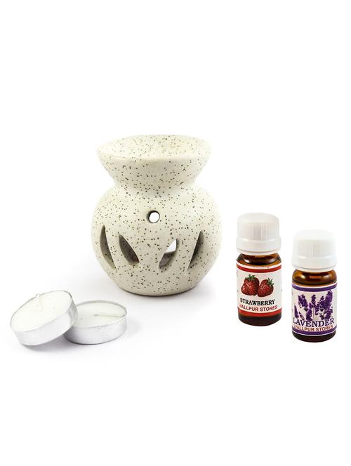 ceramic t light aroma diffuser pot shape leaf design white colour with strawberry & lavender fragrance oil and candle - 16112918 - Very Small Image - 1