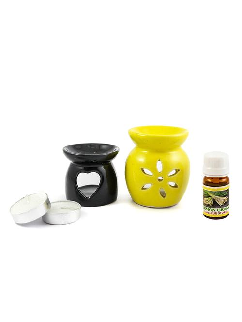 handcrafted aroma ceramic tealight diffuser pot shape multicolour with lemongrass fragrance oil and candle (pack of 2) - 16112923 - Very Small Image - 1