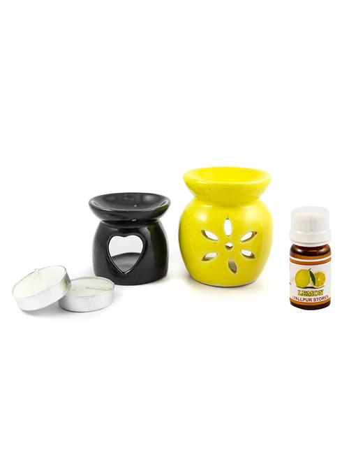 handcrafted aroma ceramic tealight diffuser pot shape multicolour with lemon fragrance oil and candle (pack of 2) - 16112924 - Very Small Image - 1