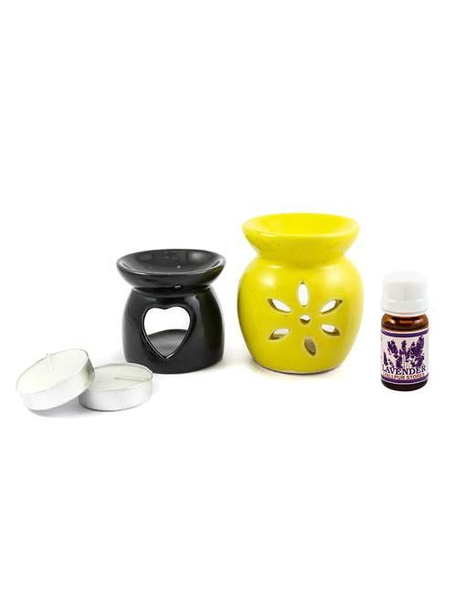 handcrafted aroma ceramic tealight diffuser pot shape multicolour with lavender fragrance oil and candle (pack of 2) - 16112925 - Very Small Image - 1