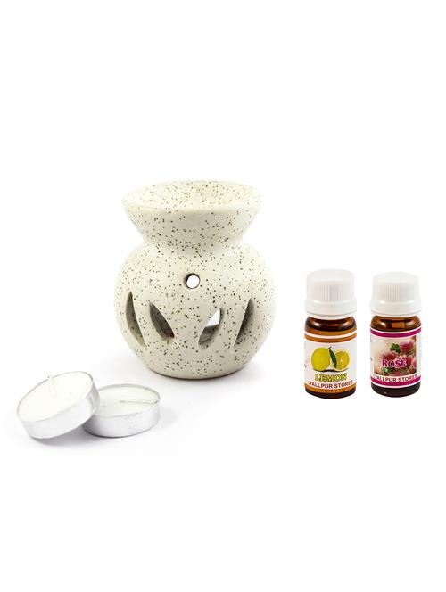 ceramic t light aroma diffuser pot shape white colour with strawberry & lemon fragrance oil and candle - 16112958 - Very Small Image - 1