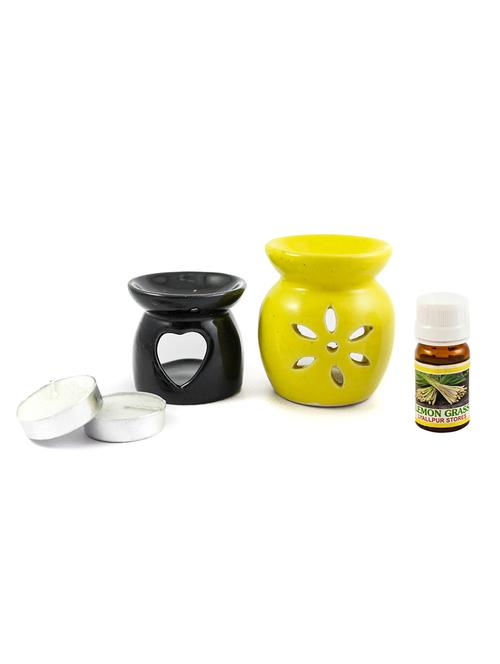 handcrafted aroma ceramic tealight diffuser pot shape multicolour with lemongrass fragrance oil and candle (pack of 2) - 16112962 - Very Small Image - 1