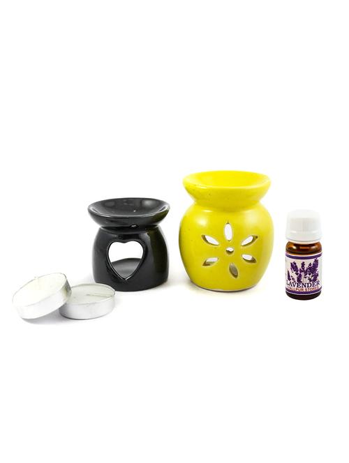 handcrafted aroma ceramic tealight diffuser pot shape multicolour with lavender fragrance oil and candle (pack of 2) - 16112964 - Very Small Image - 1