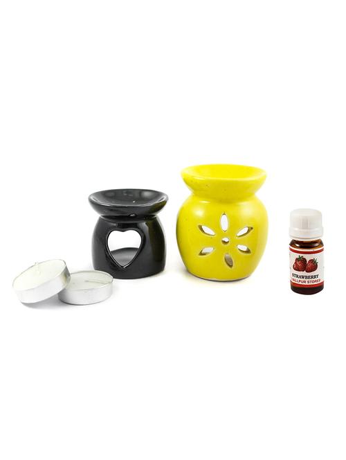 handcrafted aroma ceramic tealight diffuser pot shape multicolour with strawberry fragrance oil and candle (pack of 2) - 16112966 - Very Small Image - 1