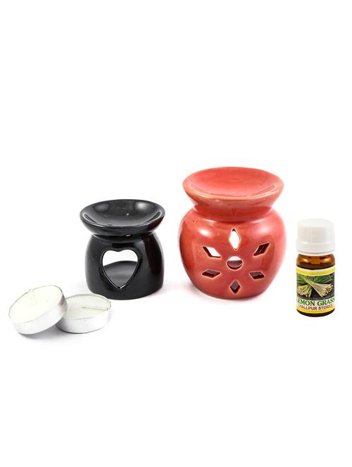 ceramic aroma tealight diffuser pot shape design multi colour with sandal fragrance oil and candle clay lamp - 16113078 - Very Small Image - 1
