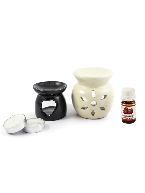 handcrafted aroma ceramic tealight diffuser pot shape design with strawberry fragrance oil and candle clay lamp - 16113085 - Very Small Image - 1