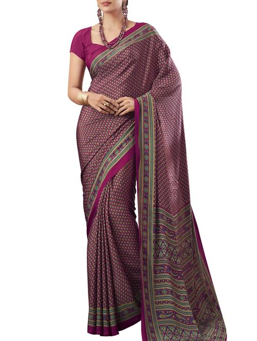 purple ditsy floral printed saree with blouse - 16113123 - Very Small Image - 1