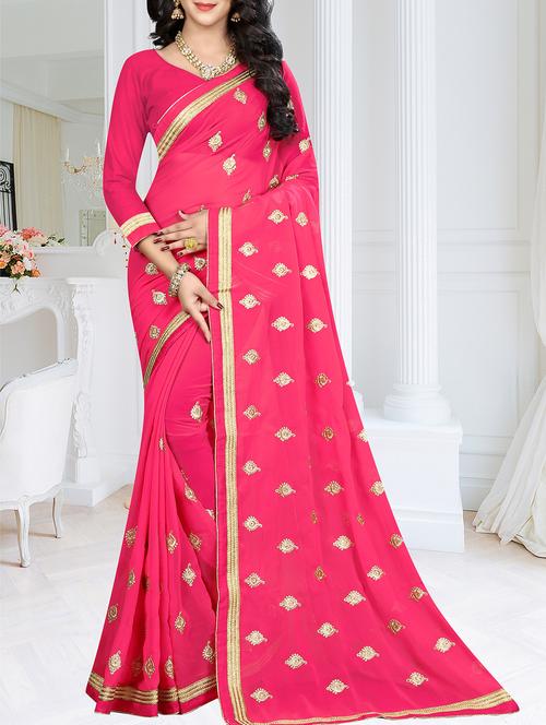 lace border pink embroidered saree - 16113244 - Very Small Image - 1