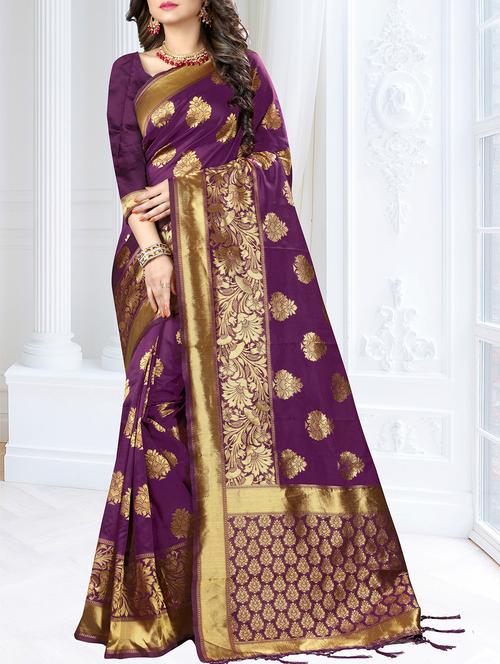 ethnic zari motifs banarasi saree with blouse - 16113252 - Very Small Image - 1
