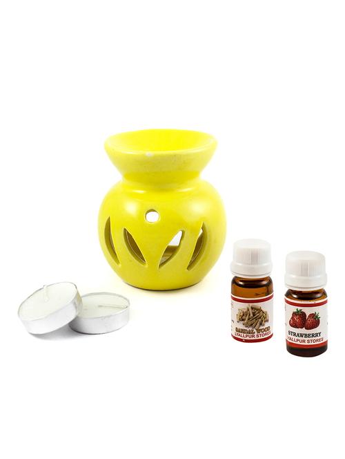 ceramic aroma tealight diffuser oil burner multicolour with sandal and strawberry fragrance oil and t light candle - 16113732 - Very Small Image - 1