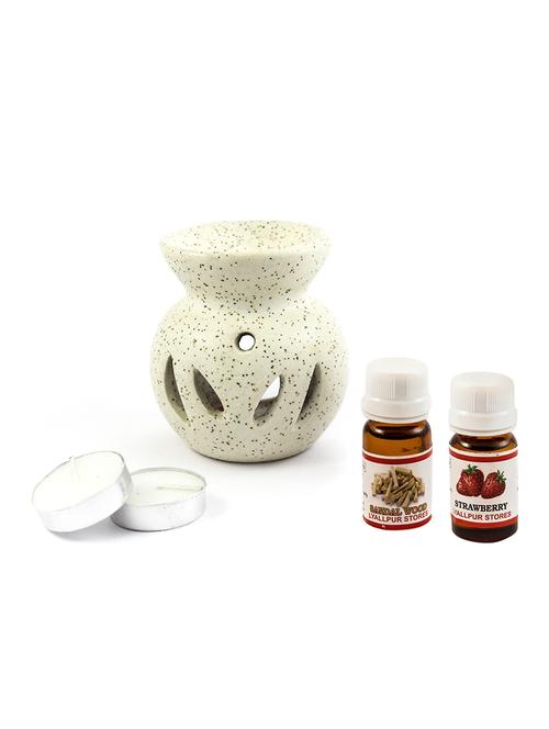 ceramic aroma tealight diffuser oil burner multicolour with sandal and strawberry fragrance oil and t light candle - 16113742 - Very Small Image - 1