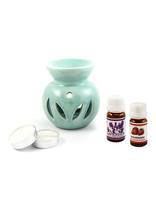ceramic aroma tealight diffuser oil burner multicolour with lavender and strawberry fragrance oil and t light candle - 16113749 - Very Small Image - 1