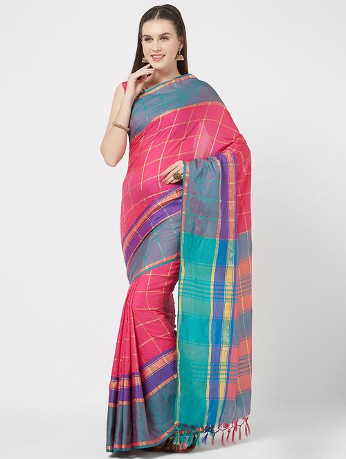 checkered zari motif woven saree - 16113757 - Very Small Image - 1