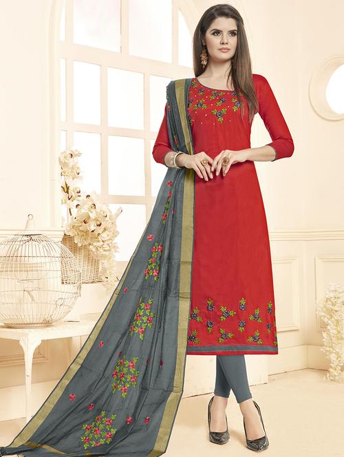 embroidered churidaar unstitched suit - 16114215 - Very Small Image - 1