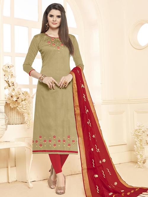 embroidered churidaar unstitched suit - 16114217 - Very Small Image - 1