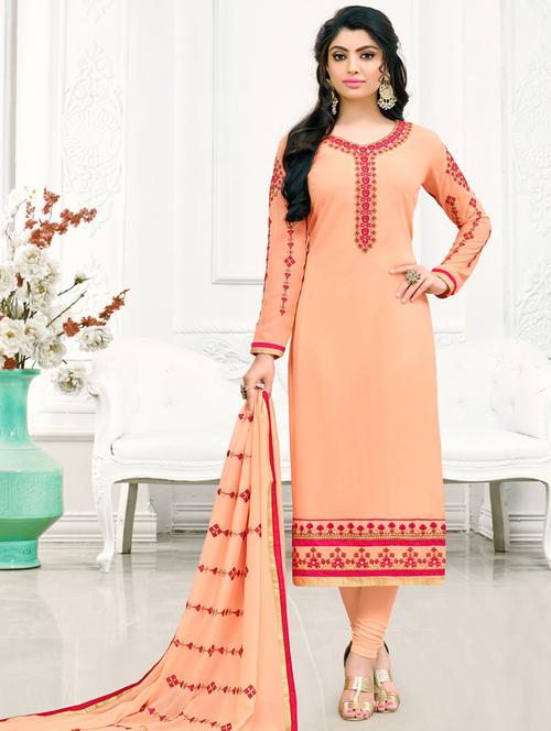 embroidered churidaar unstitched suit - 16114354 - Very Small Image - 1