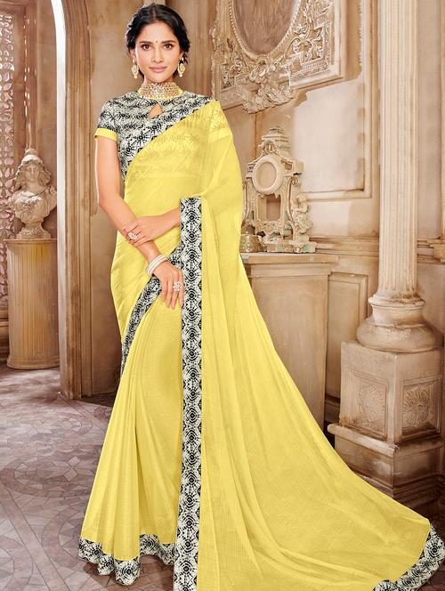 printed border embellished saree with blouse - 16114542 - Very Small Image - 1