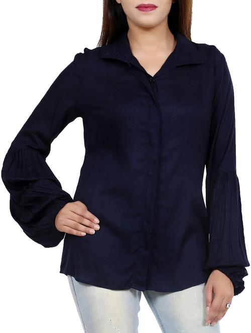 bishop sleeved concealed placket shirt - 16114741 - Very Small Image - 1