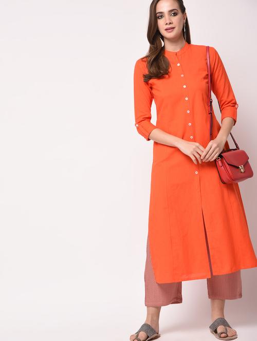 Solid straight kurta - 16114902 - Very Small Image - 1