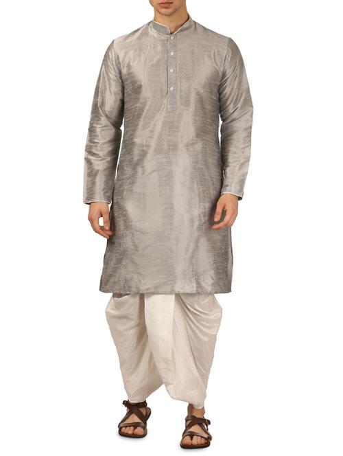 silver silk blend dhoti kurta set - 16114970 - Very Small Image - 1