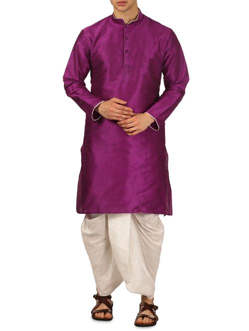 purple silk blend dhoti kurta  set - 16114971 - Very Small Image - 1