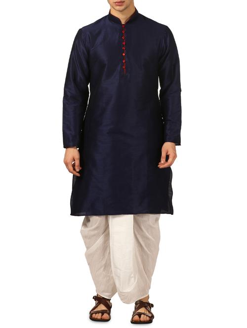navy blue silk blend dhoti kurta set - 16114972 - Very Small Image - 1