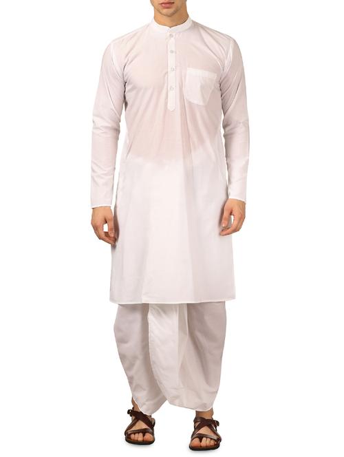 white silk blend dhoti kurta set - 16114973 - Very Small Image - 1