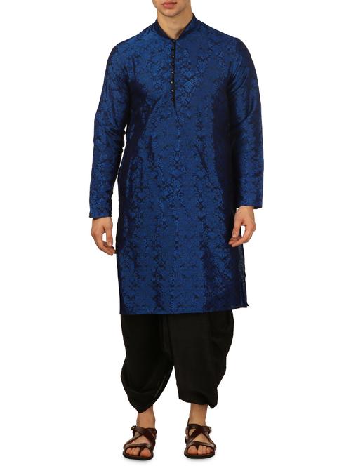blue silk blend dhoti kurta  set - 16114974 - Very Small Image - 1