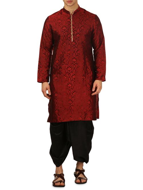 red silk blend dhoti kurta set - 16114976 - Very Small Image - 1