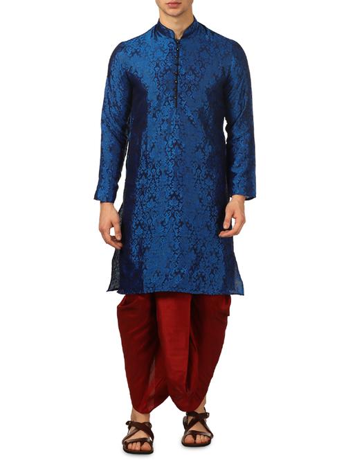 blue silk blend dhoti kurta set - 16114979 - Very Small Image - 1