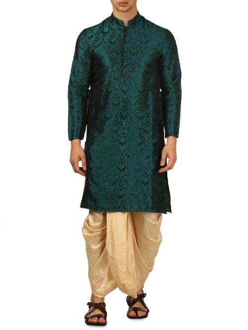 green silk blend dhoti kurta set - 16114980 - Very Small Image - 1
