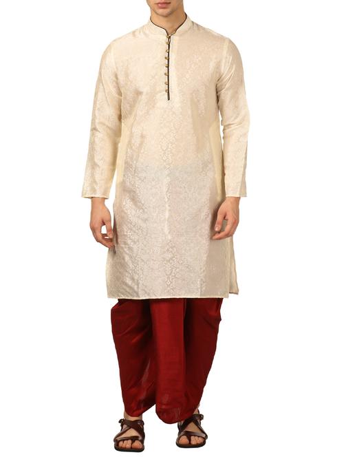 beige silk blend dhoti kurta set - 16114981 - Very Small Image - 1