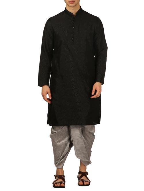 black silk blend dhoti kurta set - 16114982 - Very Small Image - 1