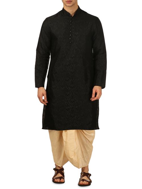 black silk blend dhoti kurta set - 16114983 - Very Small Image - 1