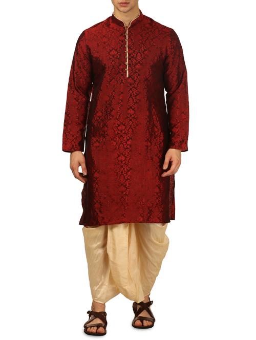 red silk blend dhoti kurta set - 16114984 - Very Small Image - 1
