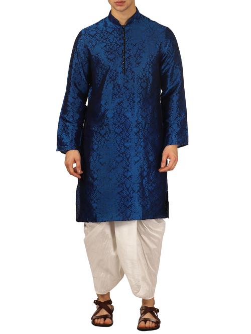 blue silk blend dhoti kurta  set - 16114985 - Very Small Image - 1