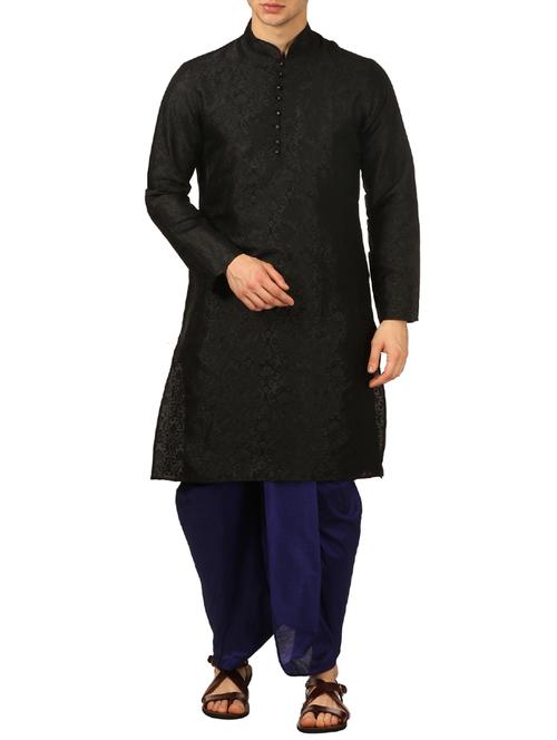 black silk blend dhoti kurta set - 16114986 - Very Small Image - 1
