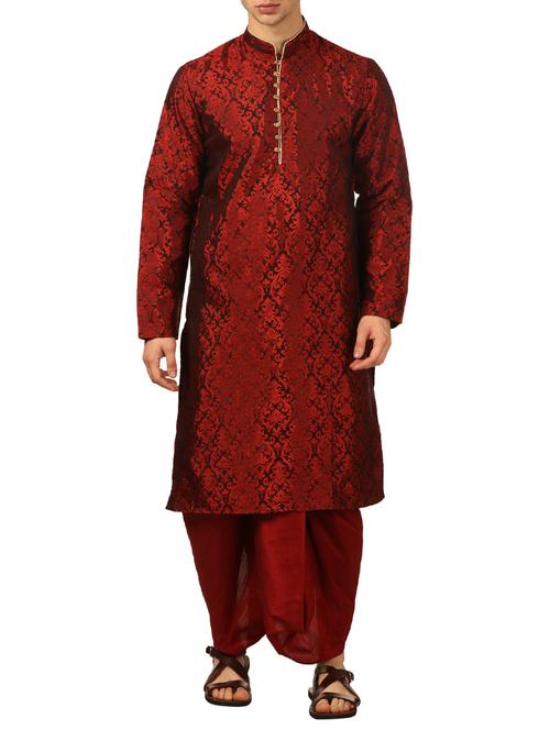 red silk blend dhoti kurta set - 16114988 - Very Small Image - 1