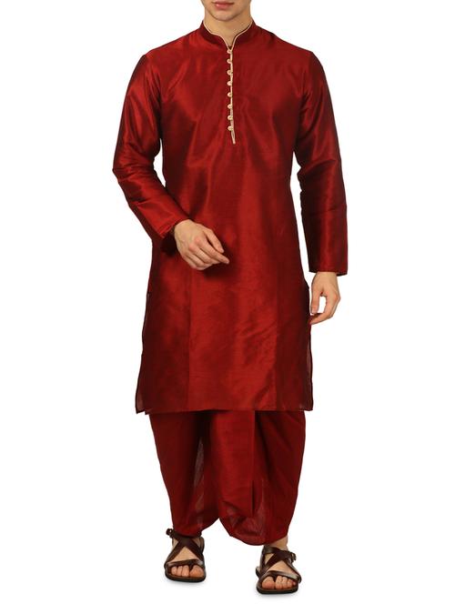 red silk blend dhoti kurta set - 16114991 - Very Small Image - 1